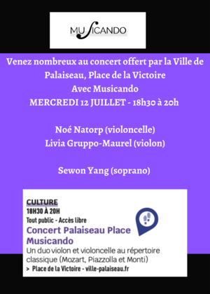 Concert offert par la Ville de Palaiseau 12 Juillet en partenariat avec Musicando